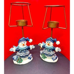 Alco Tea Light Candle Holders Snowmen 9" Tall Set of 2 Vintage Winter Holidays